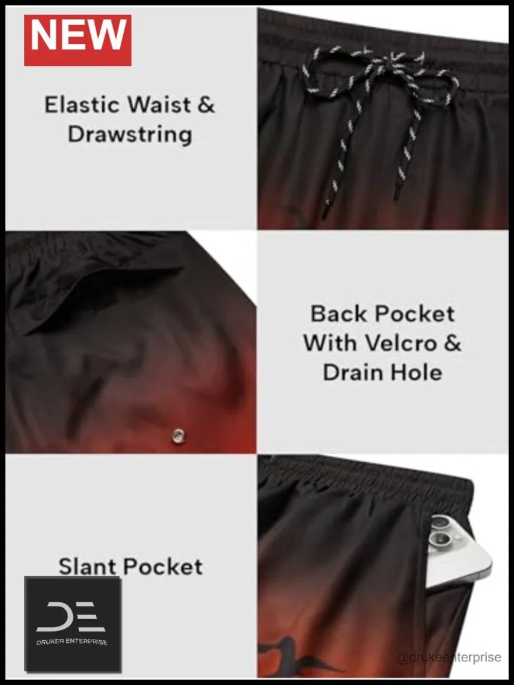 Men's Swim Trunks Quick Dry Board Shorts Mesh Lining with Pockets